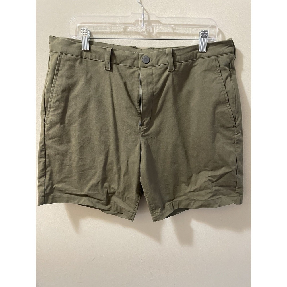 Mack Weldon Chino Shorts Olive Flat Front Zip Closure Cotton Pockets Men 34